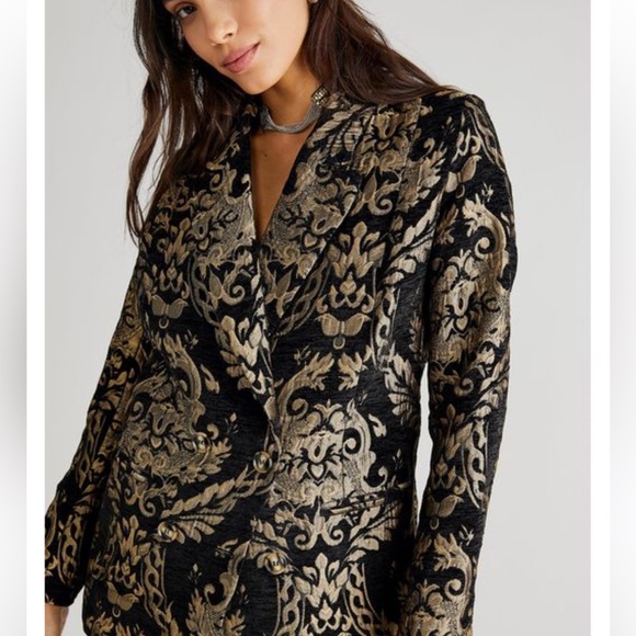 Free People MINKPINK Golden Jacquard 2 Piece Suit Sz M - Picture 2 of 4